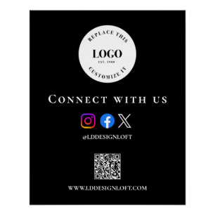 Schwarz-Weiß-Sozial-QR-Code-Website mit individuel Poster