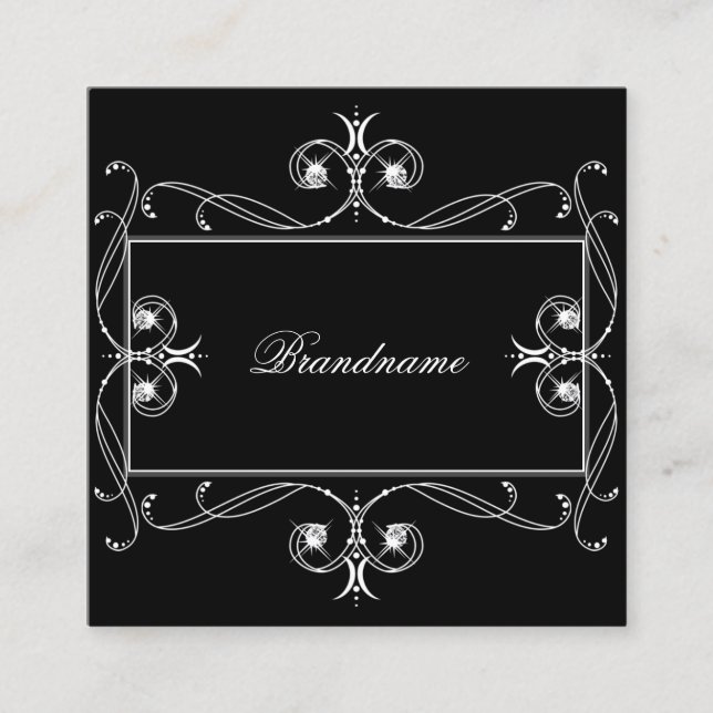 Schwarz-Weiß-Sparkle-Juwelen, Verzierte Ornamente Quadratische Visitenkarte (Vorderseite)