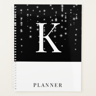 Schwarz-Weiß-Sparkle Moderne Glam-Monogramm Planer