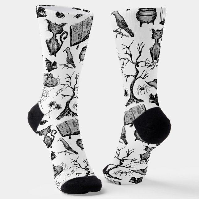 Schwarz-Weiß-Spaß Spooky Halloween Socken (Gewinkelt)