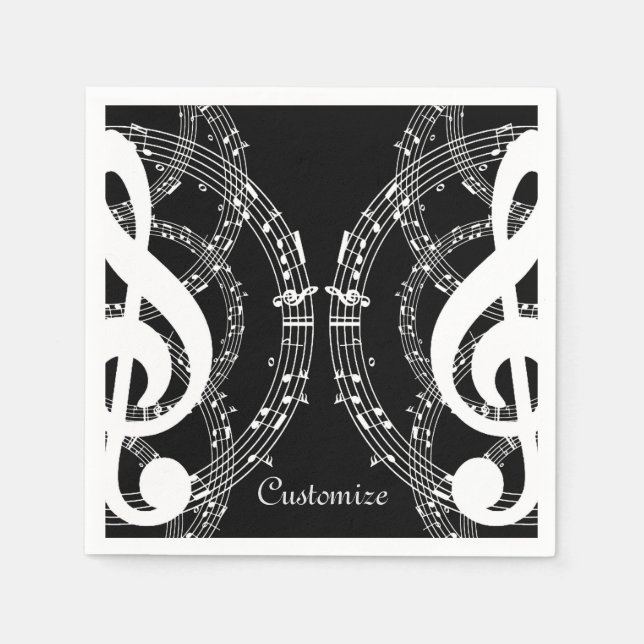Schwarz-Weiß-Spiegelbild-Musik Napkins Serviette (Vorderseite)