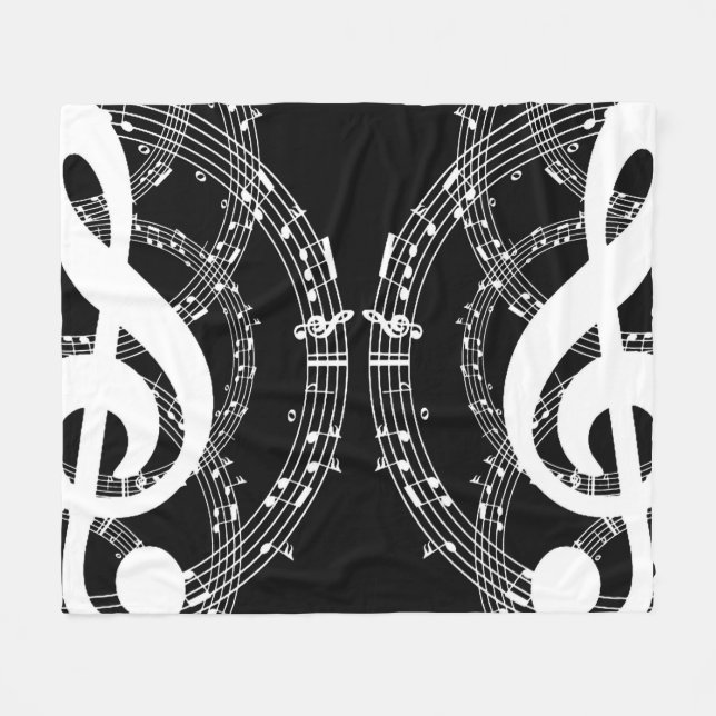 Schwarz-Weiß-Spiegelmusik Fleecedecke (Vorderseite (Horizontal))