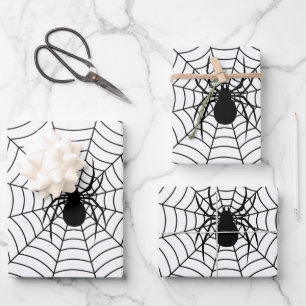 Schwarz-Weiß-Spinne auf WebHalloween-Muster Geschenkpapier Set