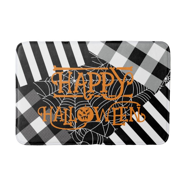 Schwarz-Weiß-Spinnennetz-Patchwork Halloween Badematte (Vorderseite)