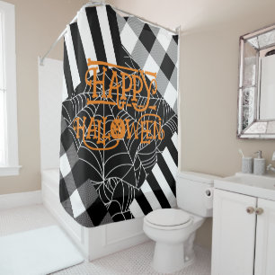 Schwarz-Weiß-Spinnennetz-Patchwork Halloween Duschvorhang