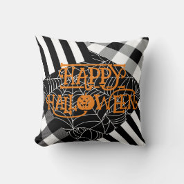 Schwarz-Weiß-Spinnennetz-Patchwork Halloween Kissen