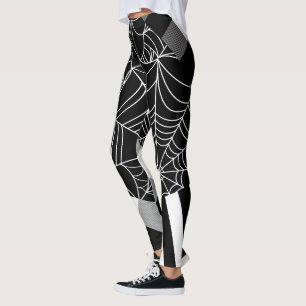 Schwarz-Weiß-Spinnennetz-Patchwork-Halloween Leggings