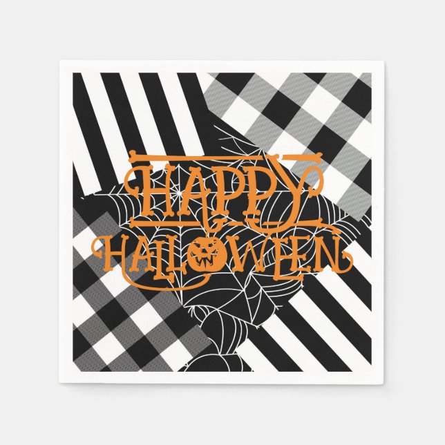 Schwarz-Weiß-Spinnennetz-Patchwork-Halloween-Party Serviette (Vorderseite)