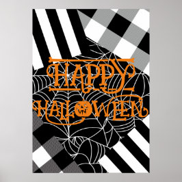 Schwarz-Weiß-Spinnennetz-Patchwork Halloween Poster