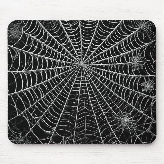 Schwarz-Weiß-Spinnennetze WebHalloween Mousepad (Vorne)