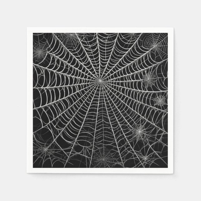 Schwarz-Weiß-Spinnennetze WebHalloween Serviette (Vorderseite)