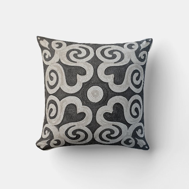 Schwarz-Weiß-Spiralmosaik Kissen (Vorderseite)