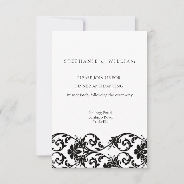 Schwarz-Weiß-Spitzen-Hochzeitskarte Einladung (Vorderseite)