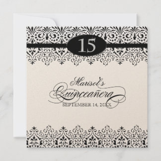 Schwarz-Weiß-Spitzen Silver 15. Quinceanera Einladung