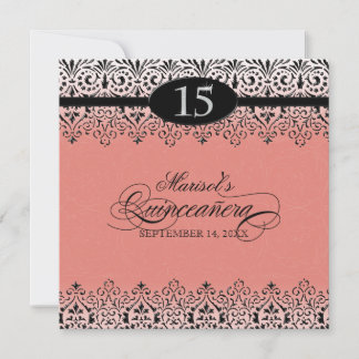 Schwarz-Weiß-Spitzen Silver 15. Quinceanera Einladung
