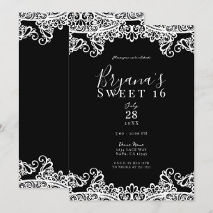 Schwarz & Weiß Spitzenklasse Elegant Sweet 16 Part Einladung