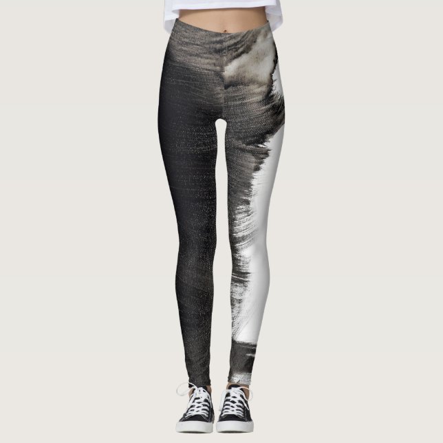 Schwarz-Weiß-Splash Abstrakt III Leggings (Vorderseite)