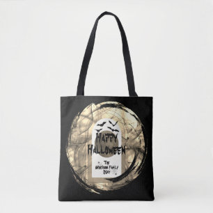 Schwarz-Weiß Spoky Bats Moon Happy Halloween Tasche
