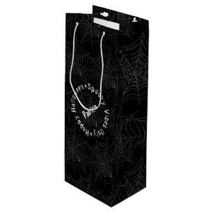 Schwarz-Weiß Spooky Moderne glückliche Halloween Geschenktüte Für Weinflaschen