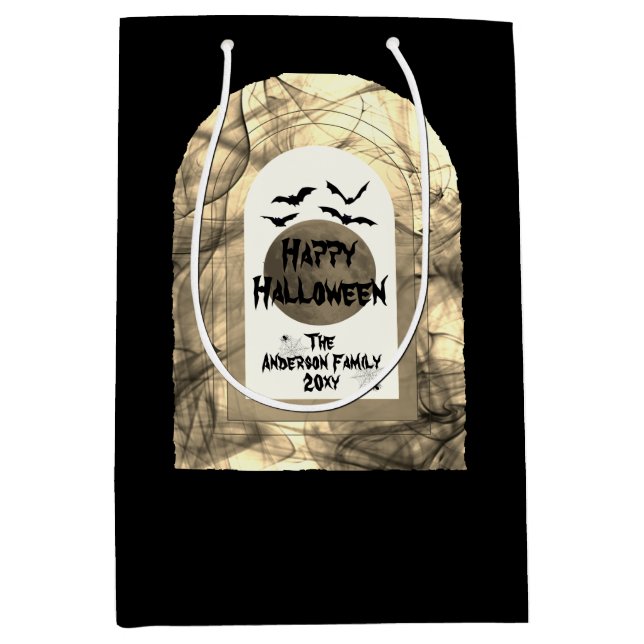 Schwarz-weiß Spooky Spider Bat Moon Happy Hallowee Mittlere Geschenktüte (Vorderseite)