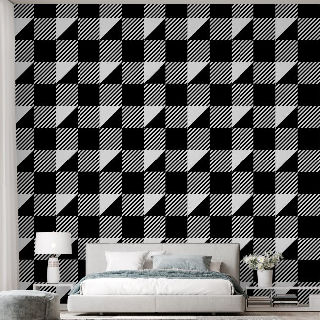 Schwarz-weiß Square Geometric Classy ModernMuster Tapete (Schlafzimmer)
