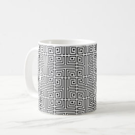 Schwarz-weiß Square Labyrinth Op Art Griechisches Kaffeetasse