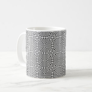 Schwarz-weiß Square Labyrinth Op Art Griechisches  Kaffeetasse