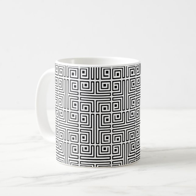 Schwarz-weiß Square Labyrinth Op Art Griechisches  Kaffeetasse (Vorderseite Links)