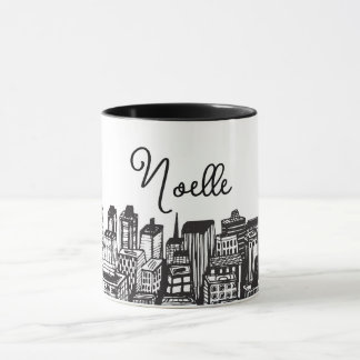 Schwarz-Weiß-Stadt, Wolkenkratzer, Name Tasse