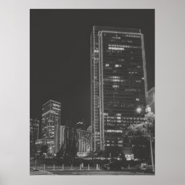 Schwarz-Weiß-Stadtbild Nachtbeleuchtung Poster