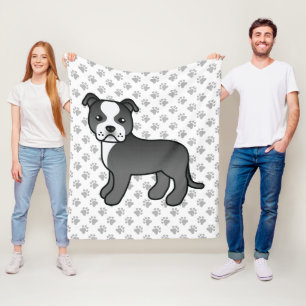 Schwarz-Weiß-Staffie Süßer Cartoon-Hund & Pfoten Fleecedecke