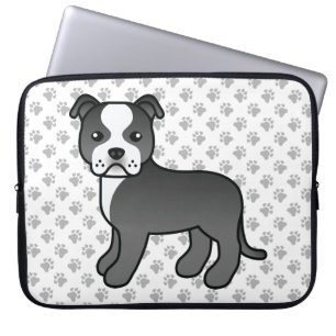 Schwarz-Weiß-Staffie Süßer Cartoon-Hund & Pfoten Laptopschutzhülle