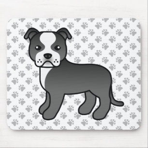 Schwarz-Weiß-Staffie Süßer Cartoon-Hund & Pfoten Mousepad