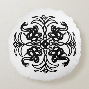 Schwarz-Weiß-Stamm-Schlange Mandala Rundes Kissen