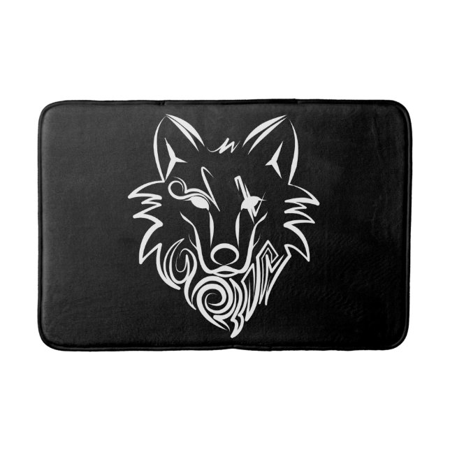 Schwarz-Weiß-Stammes-Wolf Badematte (Vorderseite)