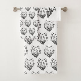 Schwarz-Weiß-Stammes-Wolf Badhandtuch Set