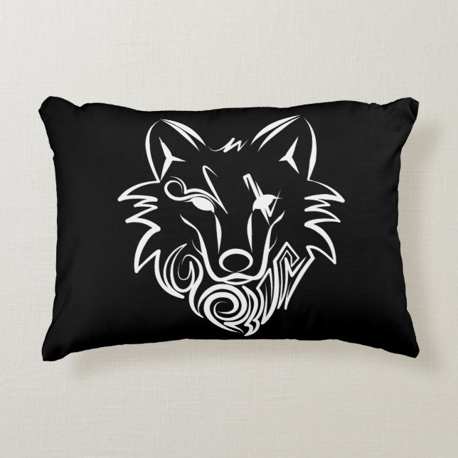 Schwarz-Weiß-Stammes-Wolf Dekokissen (Vorderseite)