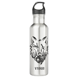Schwarz-Weiß-Stammes-Wolf Edelstahlflasche