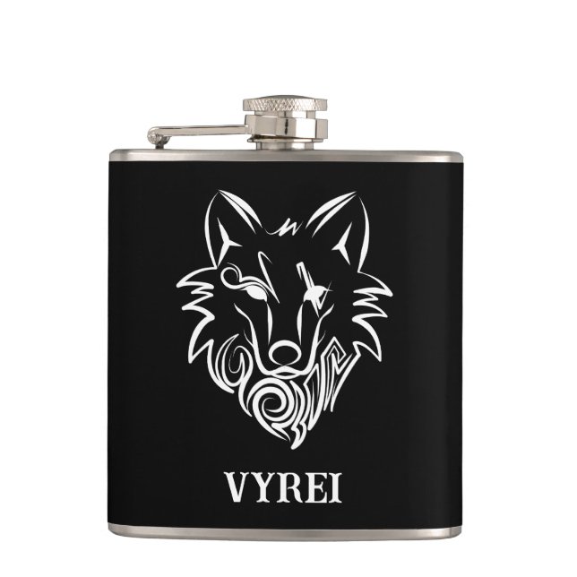 Schwarz-Weiß-Stammes-Wolf Flachmann (Vorderseite)