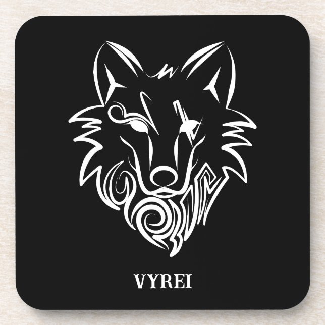 Schwarz-Weiß-Stammes-Wolf Getränkeuntersetzer (Vorderseite)