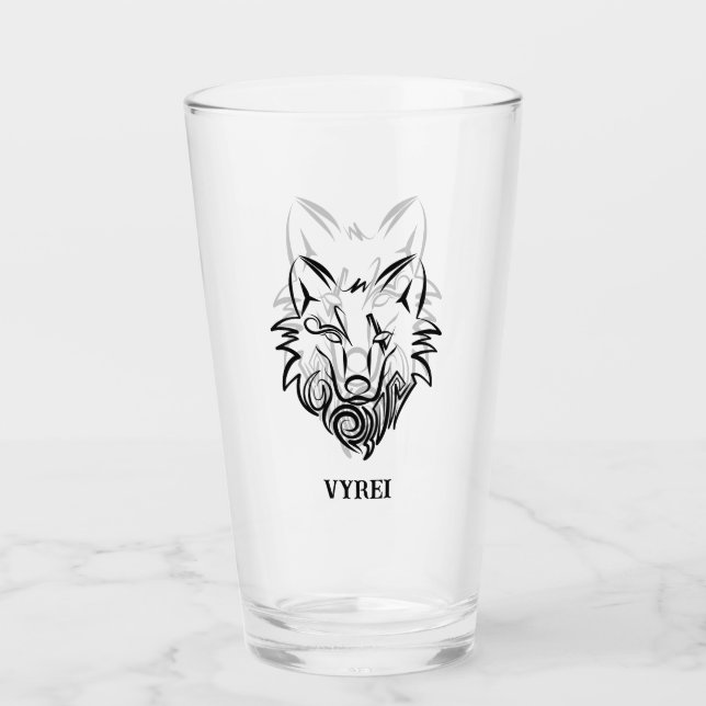 Schwarz-Weiß-Stammes-Wolf Glas (Vorderseite)