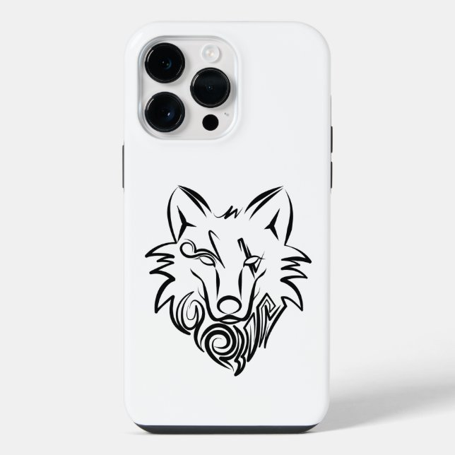Schwarz-Weiß-Stammes-Wolf iPhone 14 Pro Max Hülle (Rückseite)