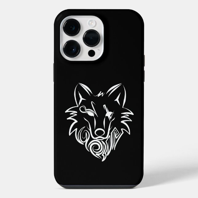 Schwarz-Weiß-Stammes-Wolf iPhone 14 Pro Max Hülle (Rückseite)