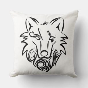 Schwarz-Weiß-Stammes-Wolf Kissen