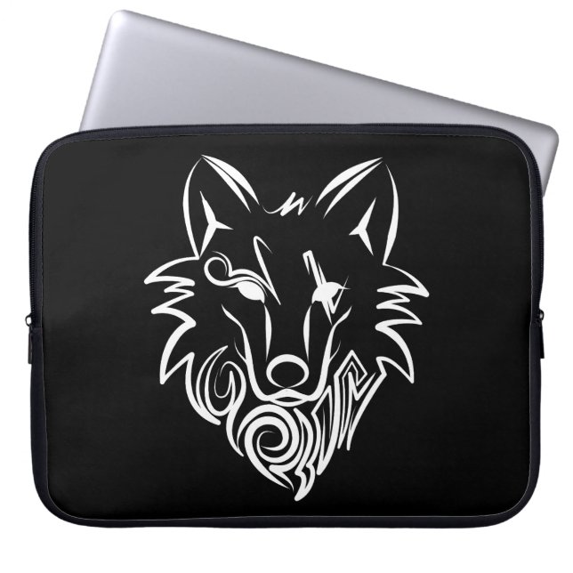 Schwarz-Weiß-Stammes-Wolf Laptopschutzhülle (Vorderseite)
