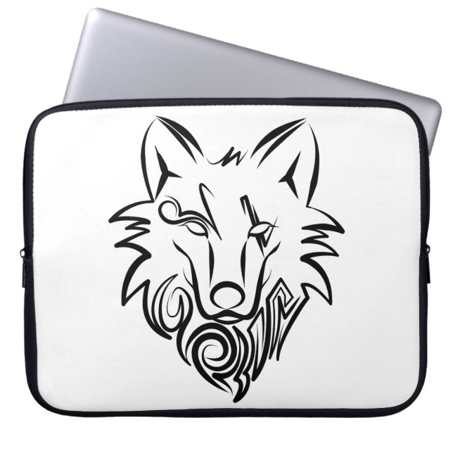Schwarz-Weiß-Stammes-Wolf Laptopschutzhülle (Vorderseite)