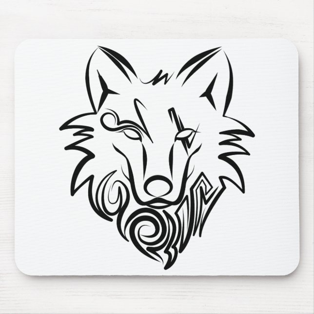 Schwarz-Weiß-Stammes-Wolf Mousepad (Vorne)