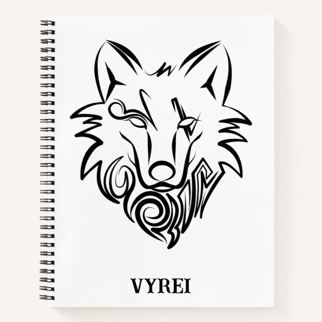 Schwarz-Weiß-Stammes-Wolf Notizbuch (Vorderseite)