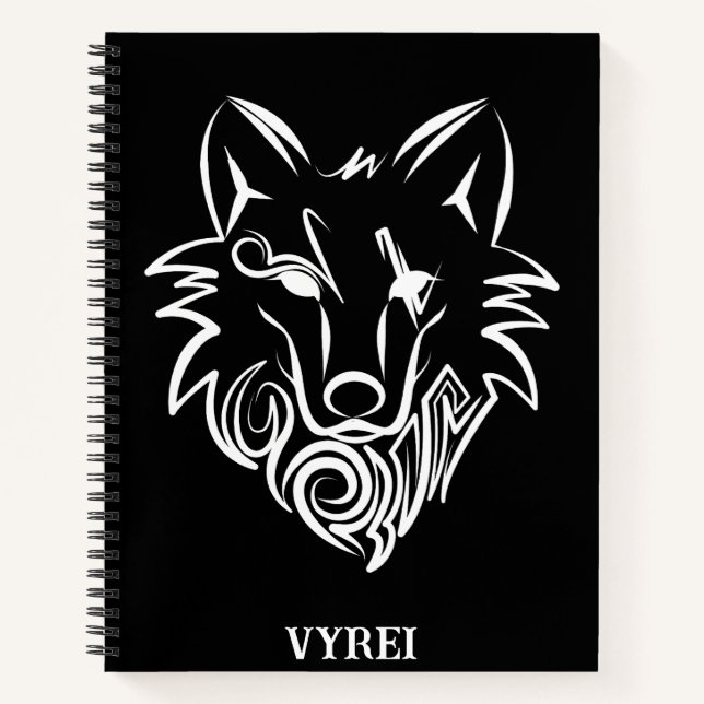 Schwarz-Weiß-Stammes-Wolf Notizbuch (Vorderseite)