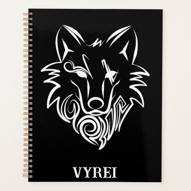 Schwarz-Weiß-Stammes-Wolf Planer (Vorderseite)